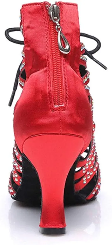 Women's Rhinestone Latin Ballroom Ankle Dance Shoes Peep Toe Salsa Tango Performance Dancing Boots,Model-L415