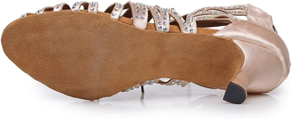 Women's Rhinestone Latin Ballroom Ankle Dance Shoes Peep Toe Salsa Tango Performance Dancing Boots,Model-L415