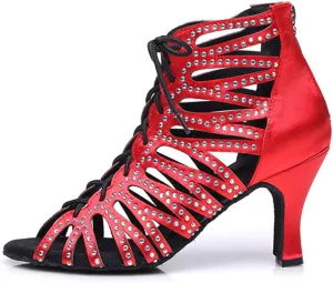 Women's Rhinestone Latin Ballroom Ankle Dance Shoes Peep Toe Salsa Tango Performance Dancing Boots,Model-L415