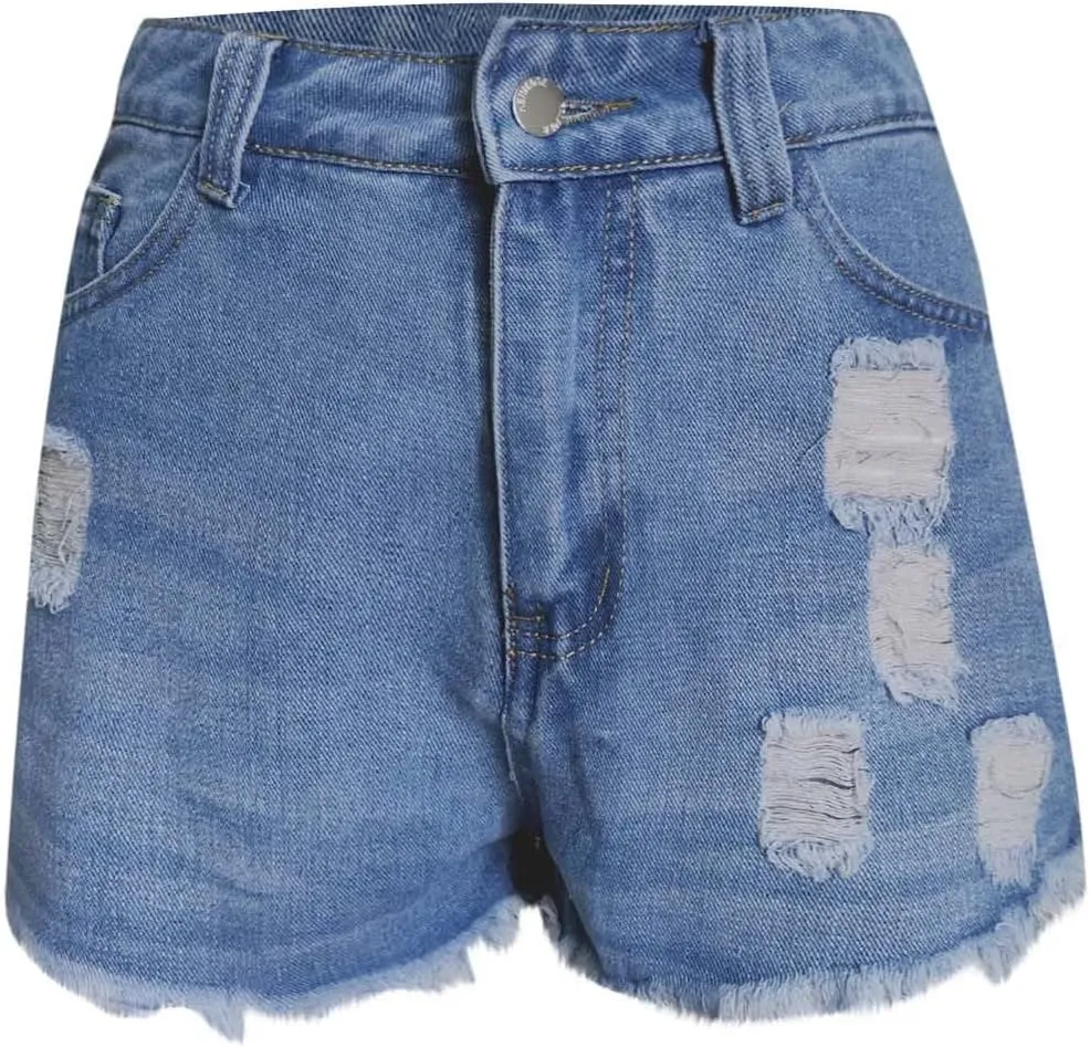 Women's Ripped Denim Shorts Button Zipper High Waisted Summer Fashion Jean Shorts Sexy Hot Pants
