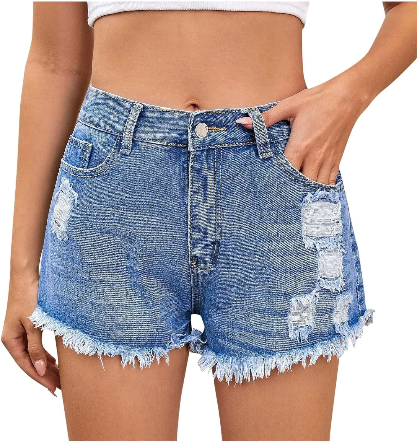 Women's Ripped Denim Shorts Button Zipper High Waisted Summer Fashion Jean Shorts Sexy Hot Pants