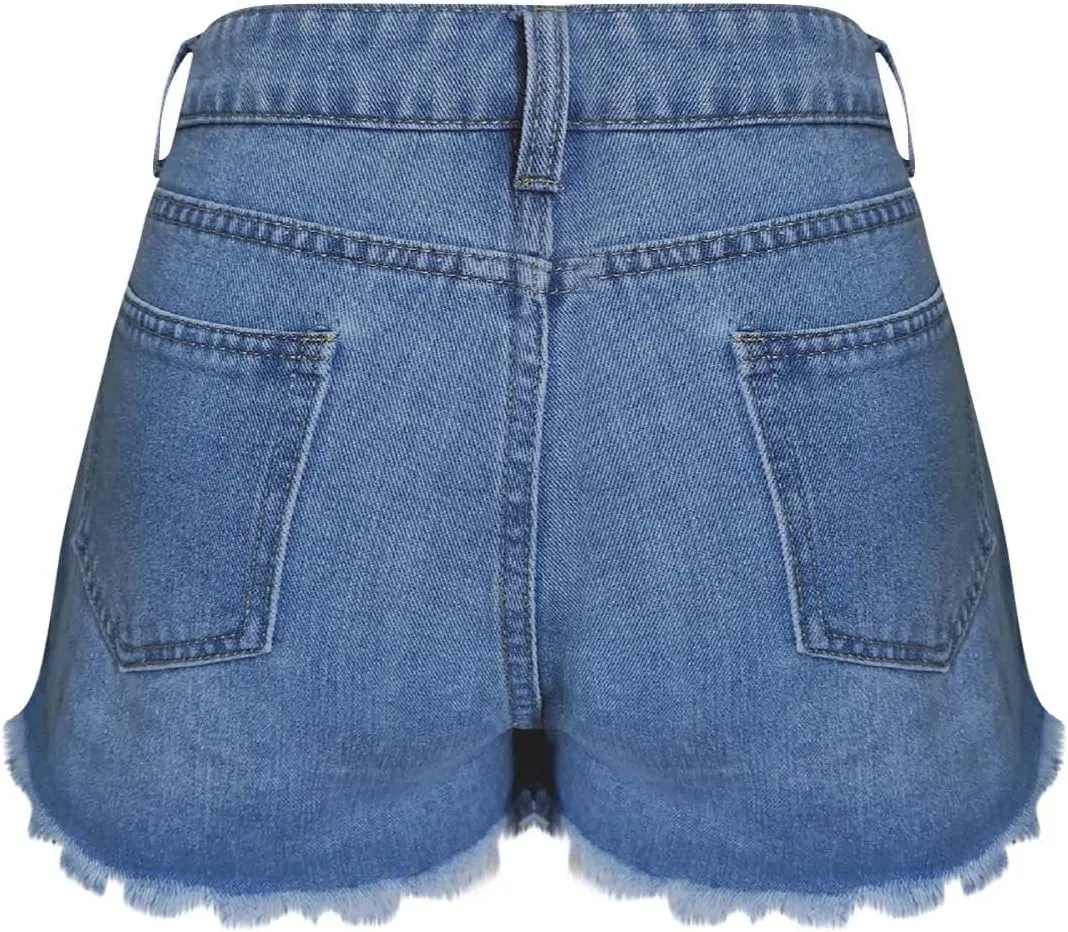 Women's Ripped Denim Shorts Button Zipper High Waisted Summer Fashion Jean Shorts Sexy Hot Pants