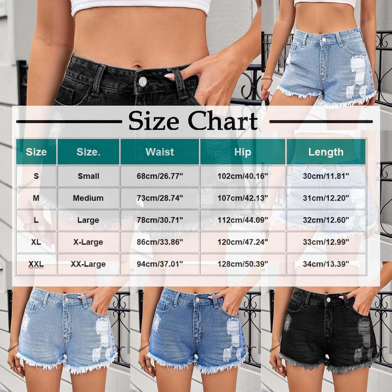 Women's Ripped Denim Shorts Button Zipper High Waisted Summer Fashion Jean Shorts Sexy Hot Pants