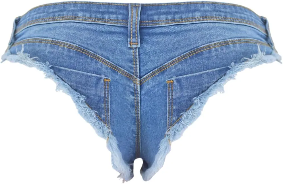 Women's Sexy Low Rise Raw Hem Stretch Mini Denim Shorts Beach Party Hot Pants