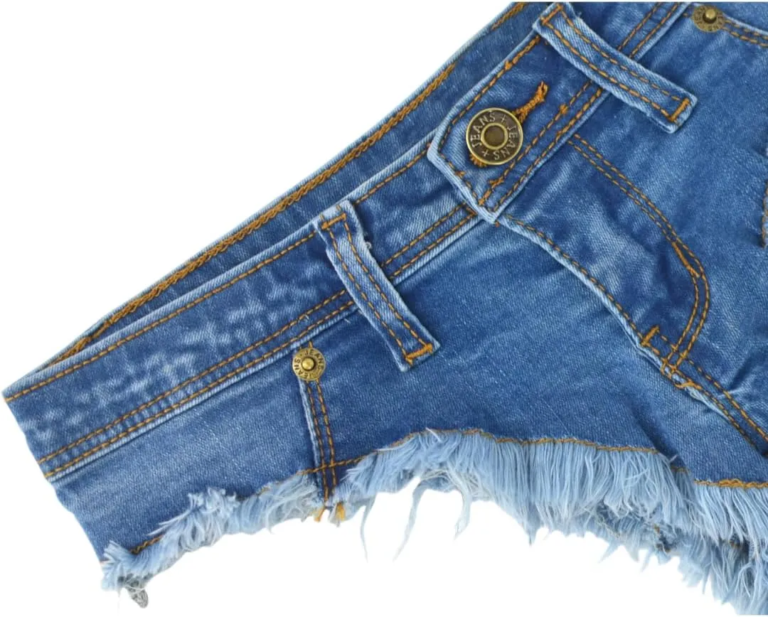 Women's Sexy Low Rise Raw Hem Stretch Mini Denim Shorts Beach Party Hot Pants