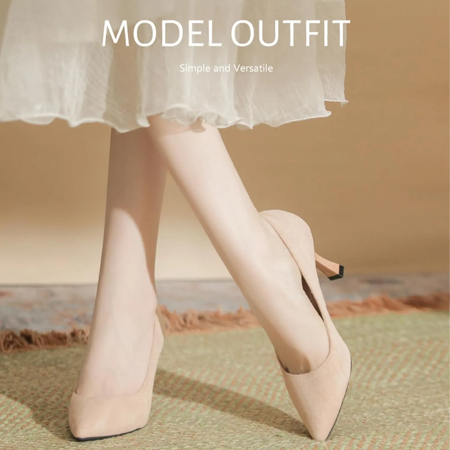 Women's Suede Pointed Toe Kitten Heel Pumps Classic Slip-On Mid Heel Office Business Dress Shoes Sexy Non-Slip Prom Party Wedding Shoes