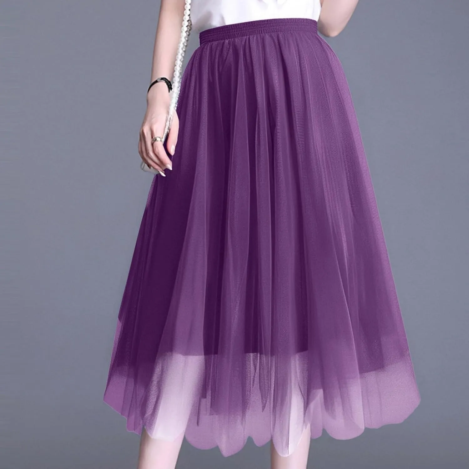 Women's Underskirts for Cosplay Elastic Ruffle Tutu Skirt A-Line Party Lightweight Petticoat Tulle Elegant Midi Skirt