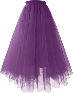 Women's Underskirts for Cosplay Elastic Ruffle Tutu Skirt A-Line Party Lightweight Petticoat Tulle Elegant Midi Skirt