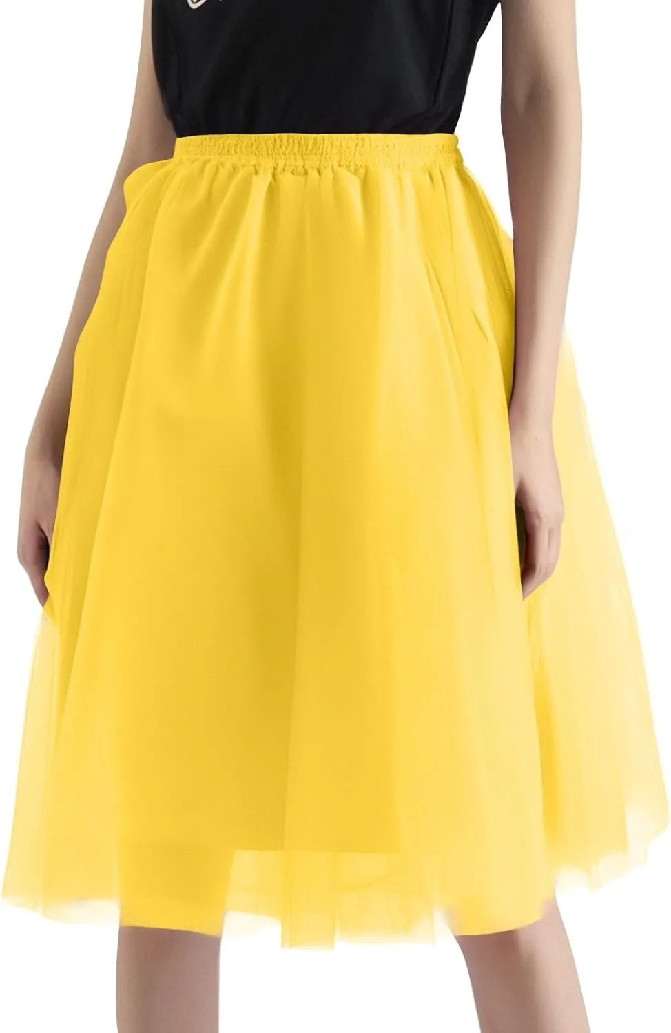 Women's Underskirts for Cosplay Elastic Ruffle Tutu Skirt A-Line Party Lightweight Petticoat Tulle Elegant Midi Skirt