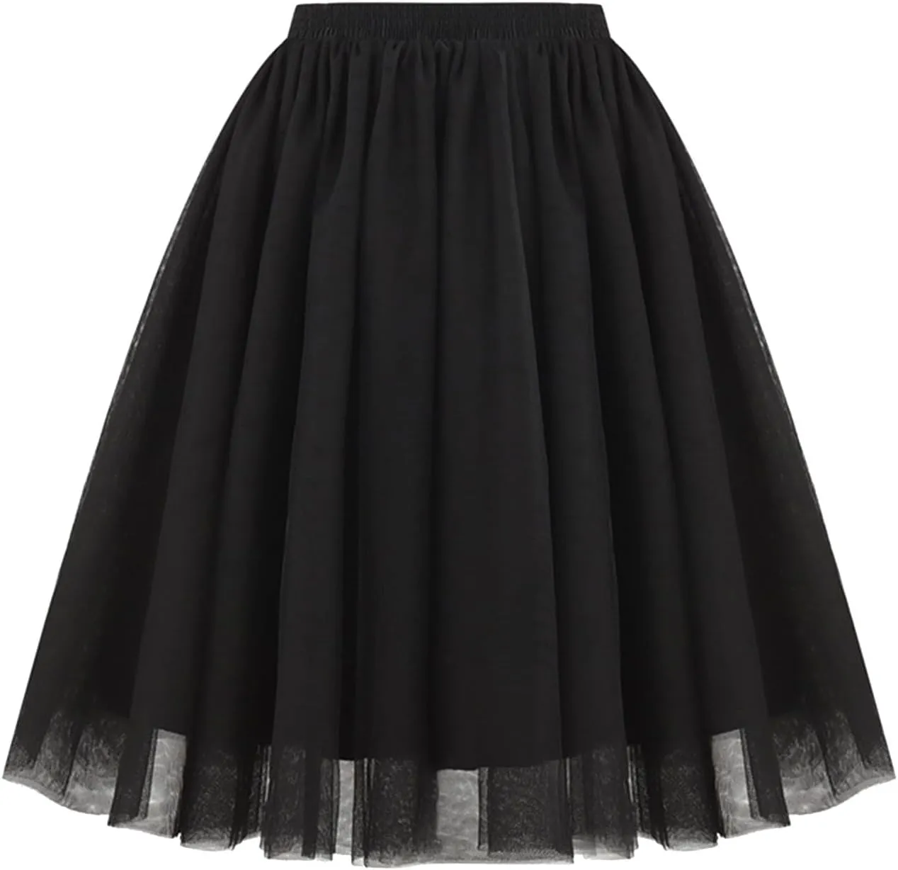 Womens Underskirts for Cosplay Tulle Tutu Skirt A-Line Elastic Ruffle Party Midi Skirt Lightweight Elegant Petticoat