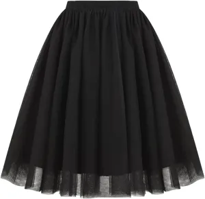 Womens Underskirts for Cosplay Tulle Tutu Skirt A-Line Elastic Ruffle Party Midi Skirt Lightweight Elegant Petticoat