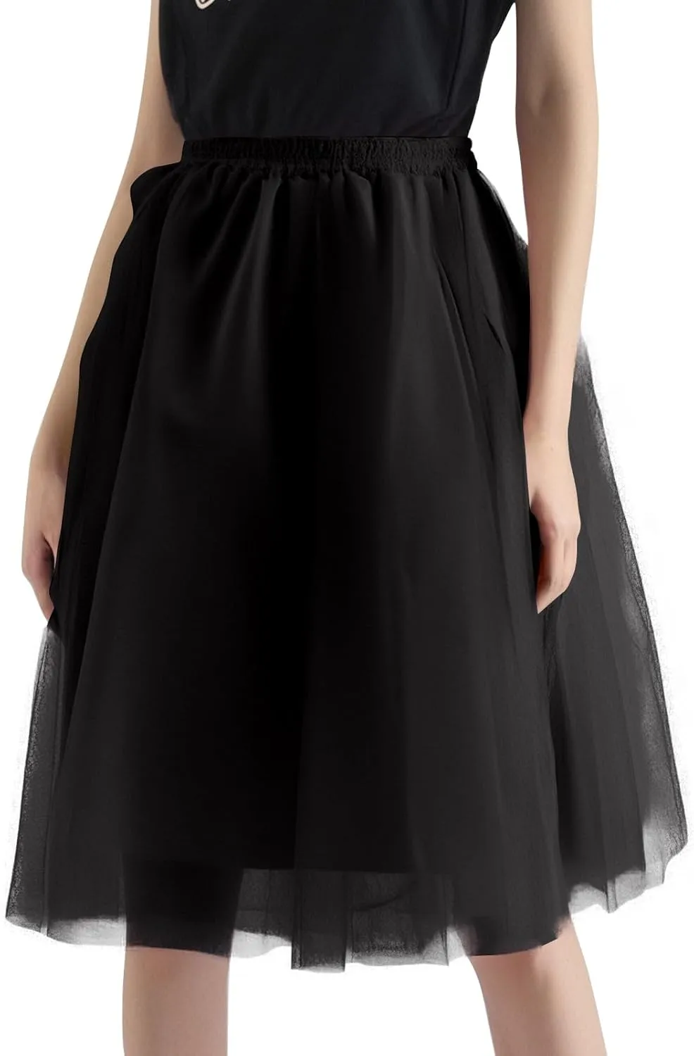 Womens Underskirts for Cosplay Tulle Tutu Skirt A-Line Elastic Ruffle Party Midi Skirt Lightweight Elegant Petticoat