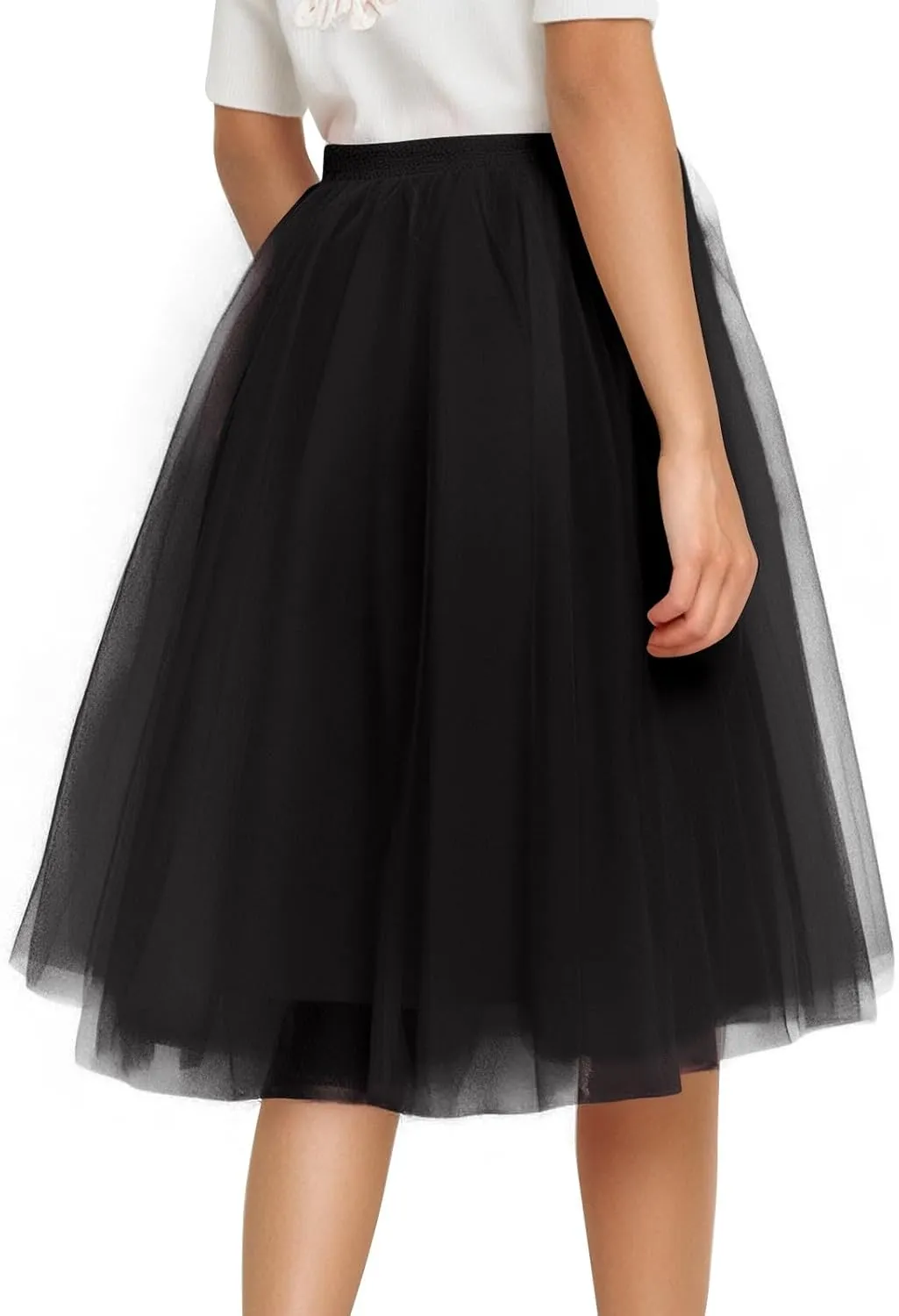Womens Underskirts for Cosplay Tulle Tutu Skirt A-Line Elastic Ruffle Party Midi Skirt Lightweight Elegant Petticoat