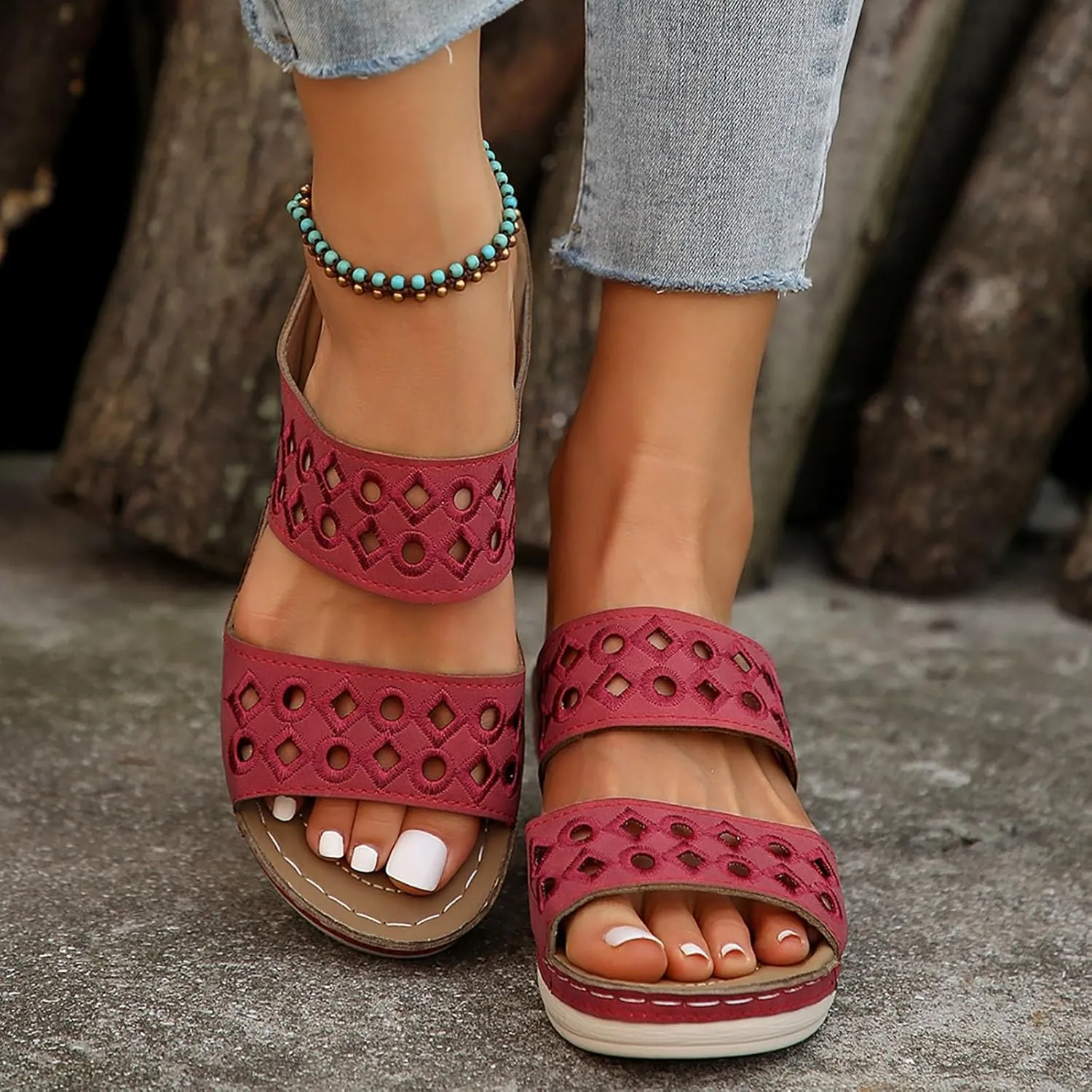 Women's Wedge Sandals with Plantar Fasciitis Non Slip on Casual Summer Beach Shoes Breathable Casual Sandals