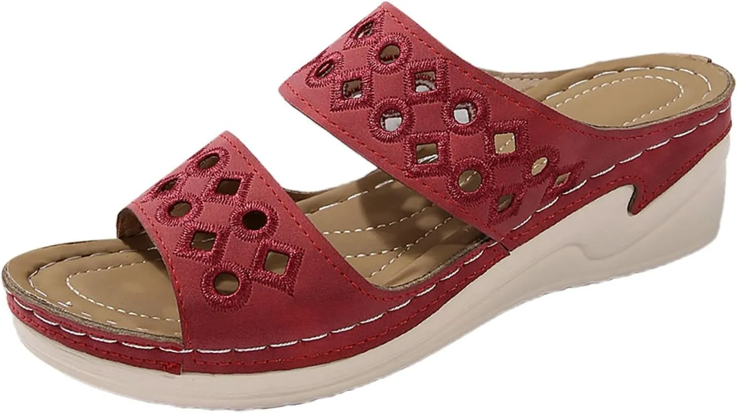 Women's Wedge Sandals with Plantar Fasciitis Non Slip on Casual Summer Beach Shoes Breathable Casual Sandals