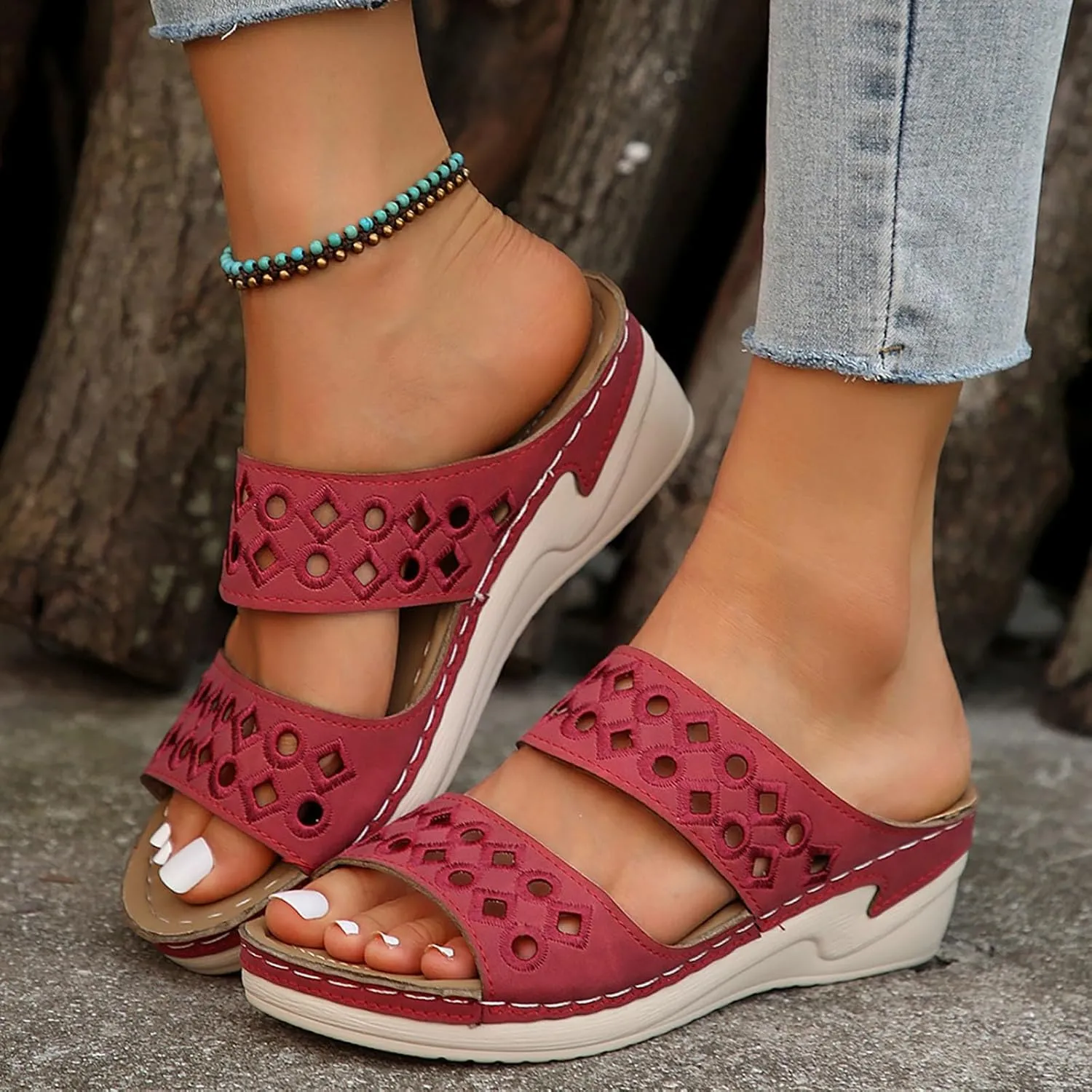 Women's Wedge Sandals with Plantar Fasciitis Non Slip on Casual Summer Beach Shoes Breathable Casual Sandals