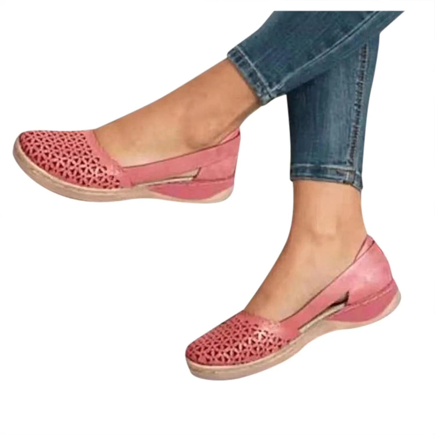 Women's Wedges Orthopedic Hollow Out Summer Sandals Hollow Carved Sandals Vintage Casual Slip on Sandals Casual Beach Shoes Closed Toe Round Toe Hollowed Out Thick Sole Breathable Beach Sandals