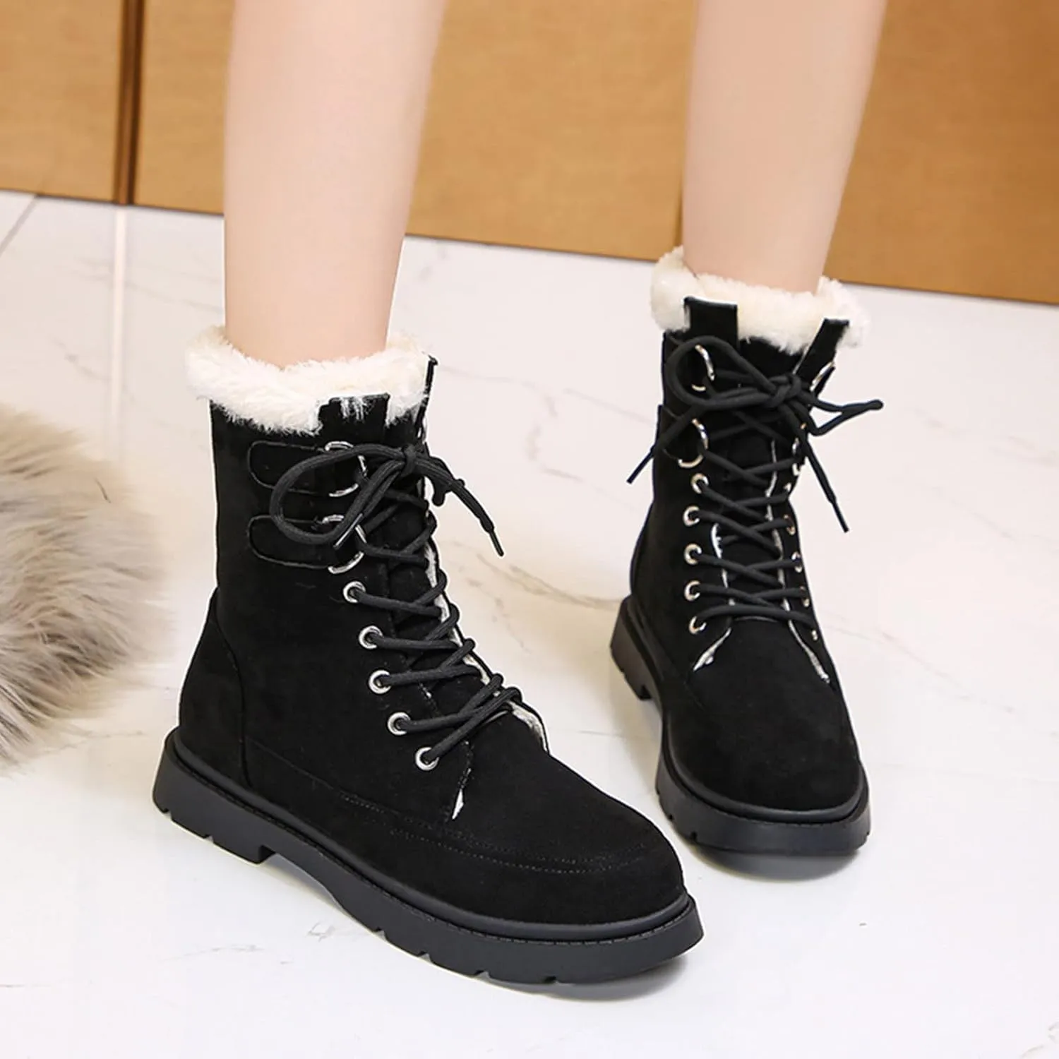Womens Winter Snow Boots Fur Lined Warm Ankle Boots Wide Width Snow Booties Women Womens Snow Boot Womens Winter Hunting Boots Waterproof Insulated Tall Winter Boots for Women 2023