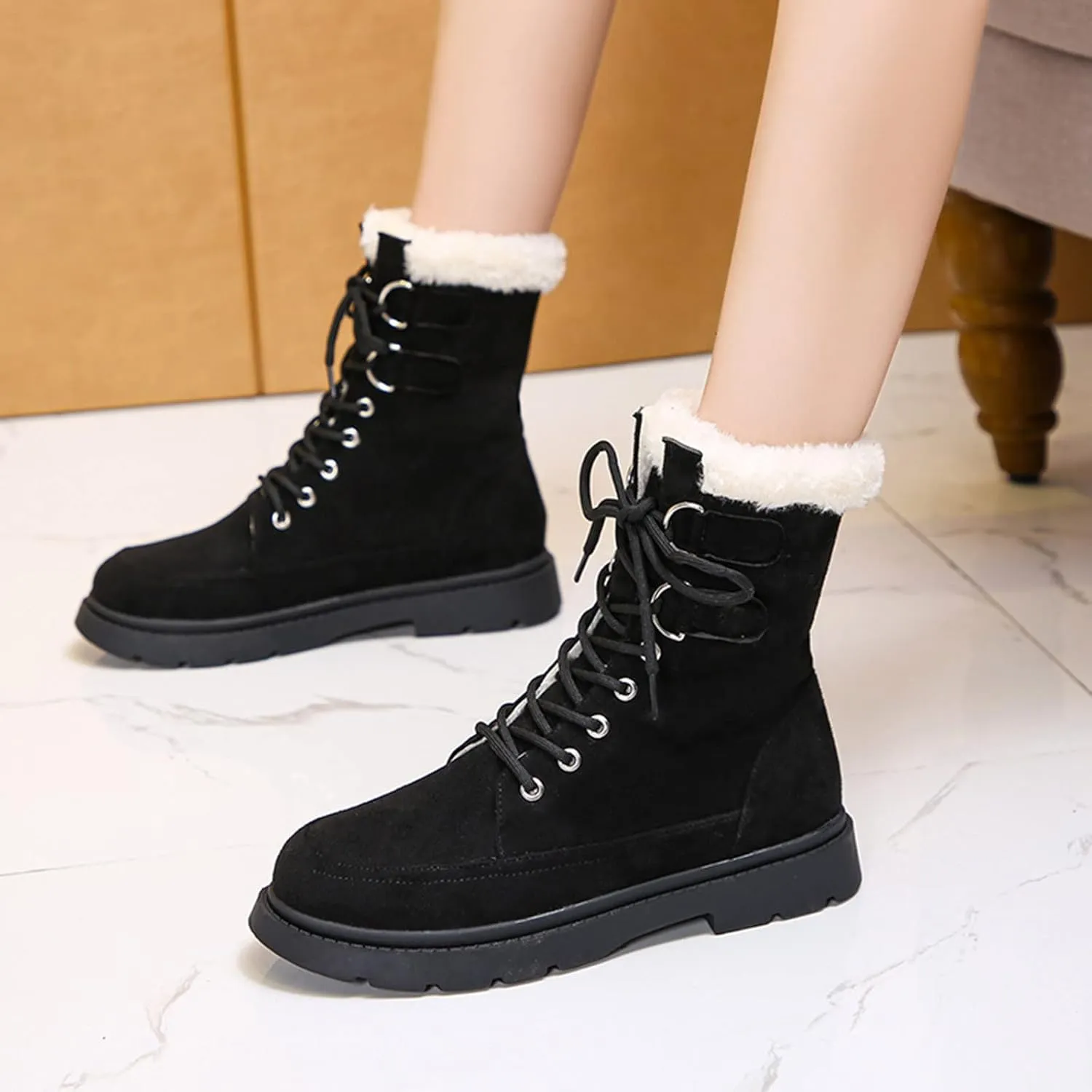 Womens Winter Snow Boots Fur Lined Warm Ankle Boots Wide Width Snow Booties Women Womens Snow Boot Womens Winter Hunting Boots Waterproof Insulated Tall Winter Boots for Women 2023