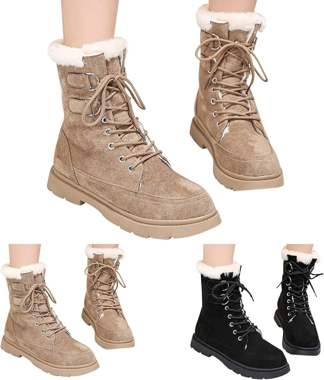 Womens Winter Snow Boots Fur Lined Warm Ankle Boots Wide Width Snow Booties Women Womens Snow Boot Womens Winter Hunting Boots Waterproof Insulated Tall Winter Boots for Women 2023
