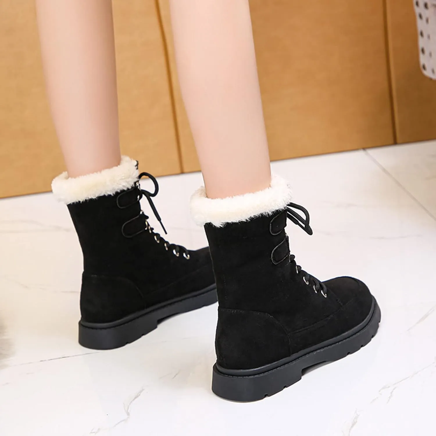 Womens Winter Snow Boots Fur Lined Warm Ankle Boots Wide Width Snow Booties Women Womens Snow Boot Womens Winter Hunting Boots Waterproof Insulated Tall Winter Boots for Women 2023