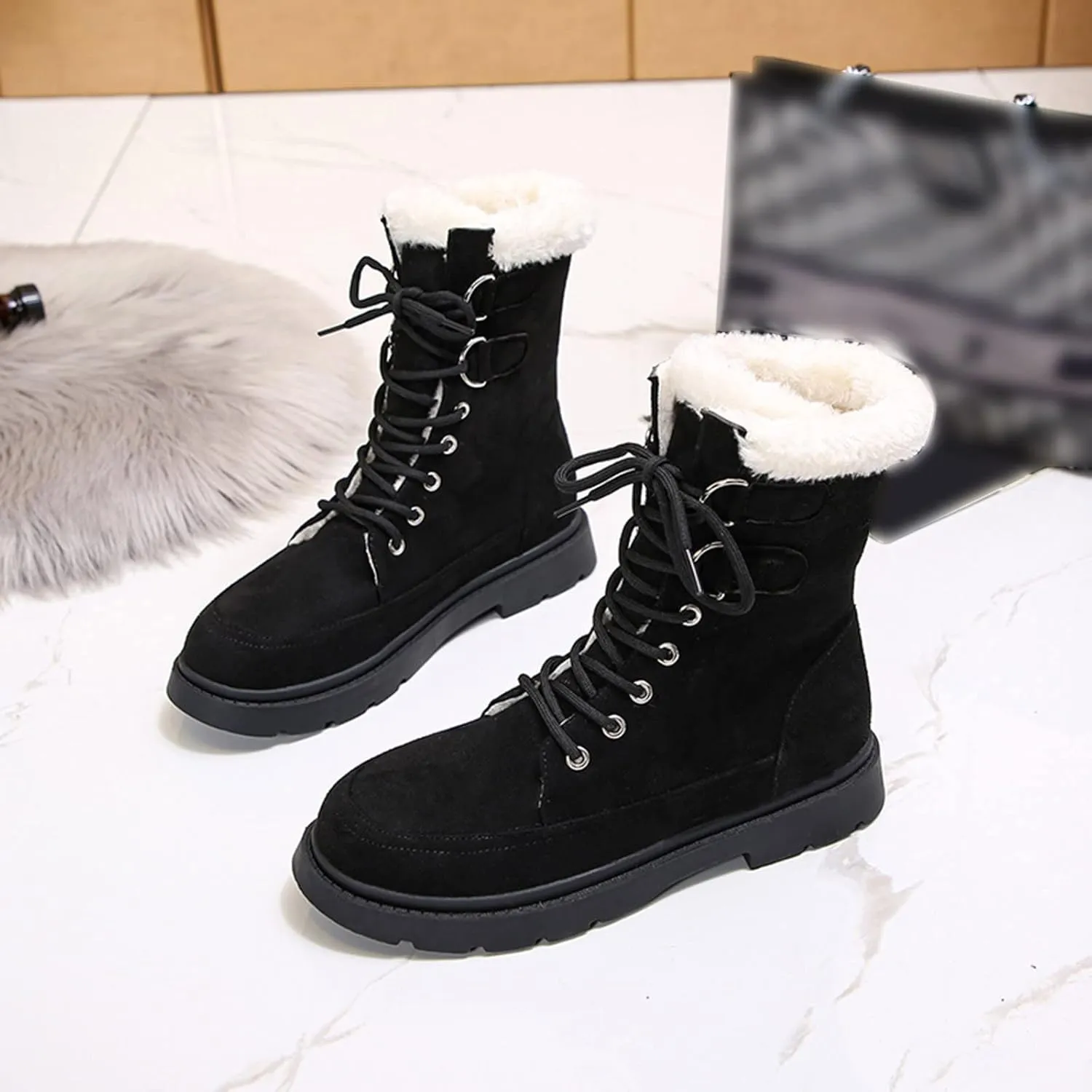 Womens Winter Snow Boots Fur Lined Warm Ankle Boots Wide Width Snow Booties Women Womens Snow Boot Womens Winter Hunting Boots Waterproof Insulated Tall Winter Boots for Women 2023