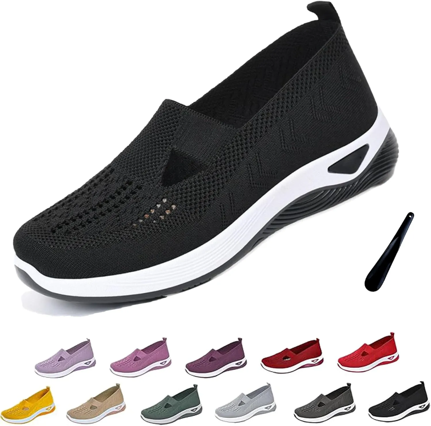Women's Woven Orthopedic Breathable Soft Shoes Arch Support Slip-On Sneakers, Casual Walking Anti-Skid Sports Shoes