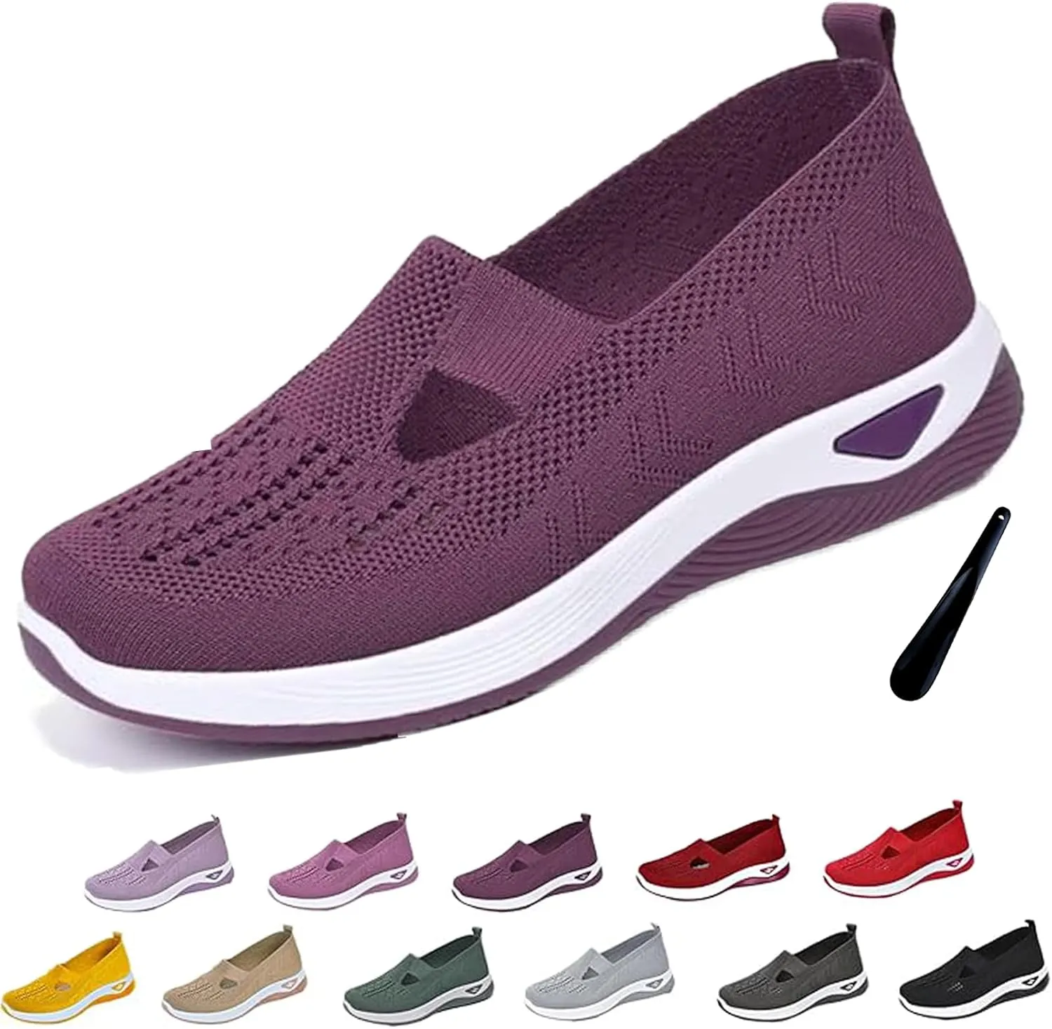 Women's Woven Orthopedic Breathable Soft Shoes Arch Support Slip-On Sneakers, Casual Walking Anti-Skid Sports Shoes