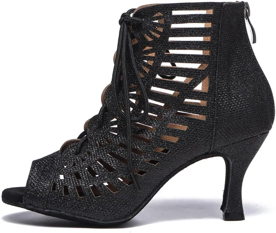 Women's Zipper Latin Ballroom Ankle Dance Shoes Peep Toe Salsa Tango Performance Dancing Boots,Model-7226