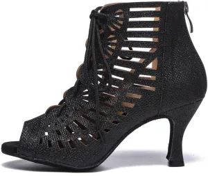 Women's Zipper Latin Ballroom Ankle Dance Shoes Peep Toe Salsa Tango Performance Dancing Boots,Model-7226