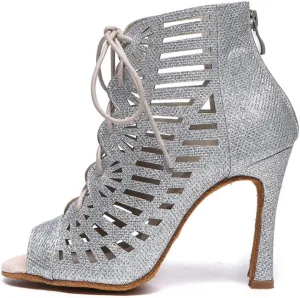 Women's Zipper Latin Ballroom Ankle Dance Shoes Peep Toe Salsa Tango Performance Dancing Boots,Model-7226