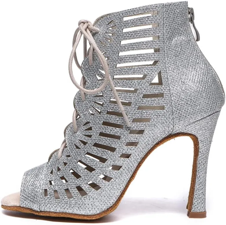 Women's Zipper Latin Ballroom Ankle Dance Shoes Peep Toe Salsa Tango Performance Dancing Boots,Model-7226