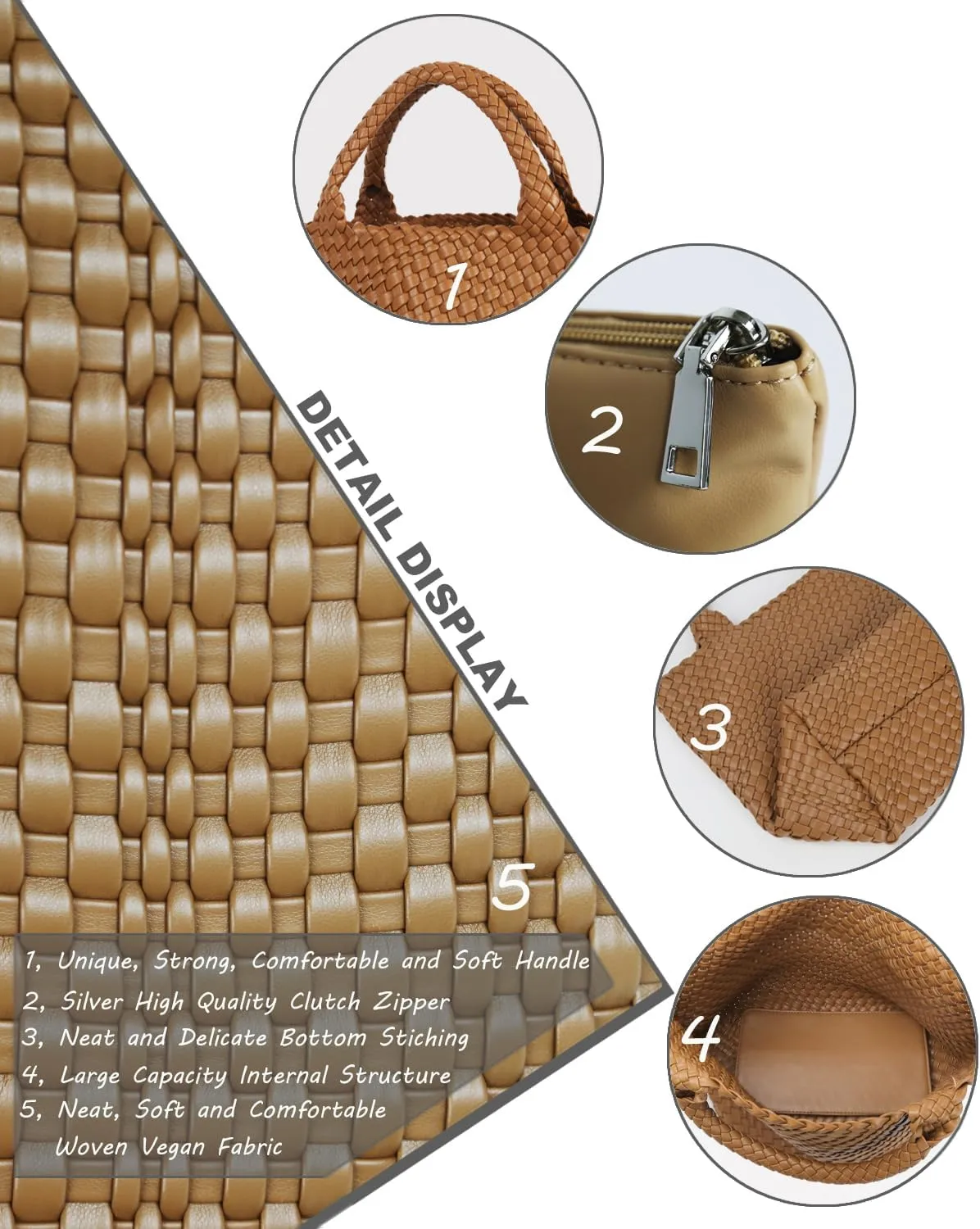 Woven Bag for Women, Soft Vegan Leather Tote Bag Large Summer Beach Travel Handbag Shoulder Bags with Purse