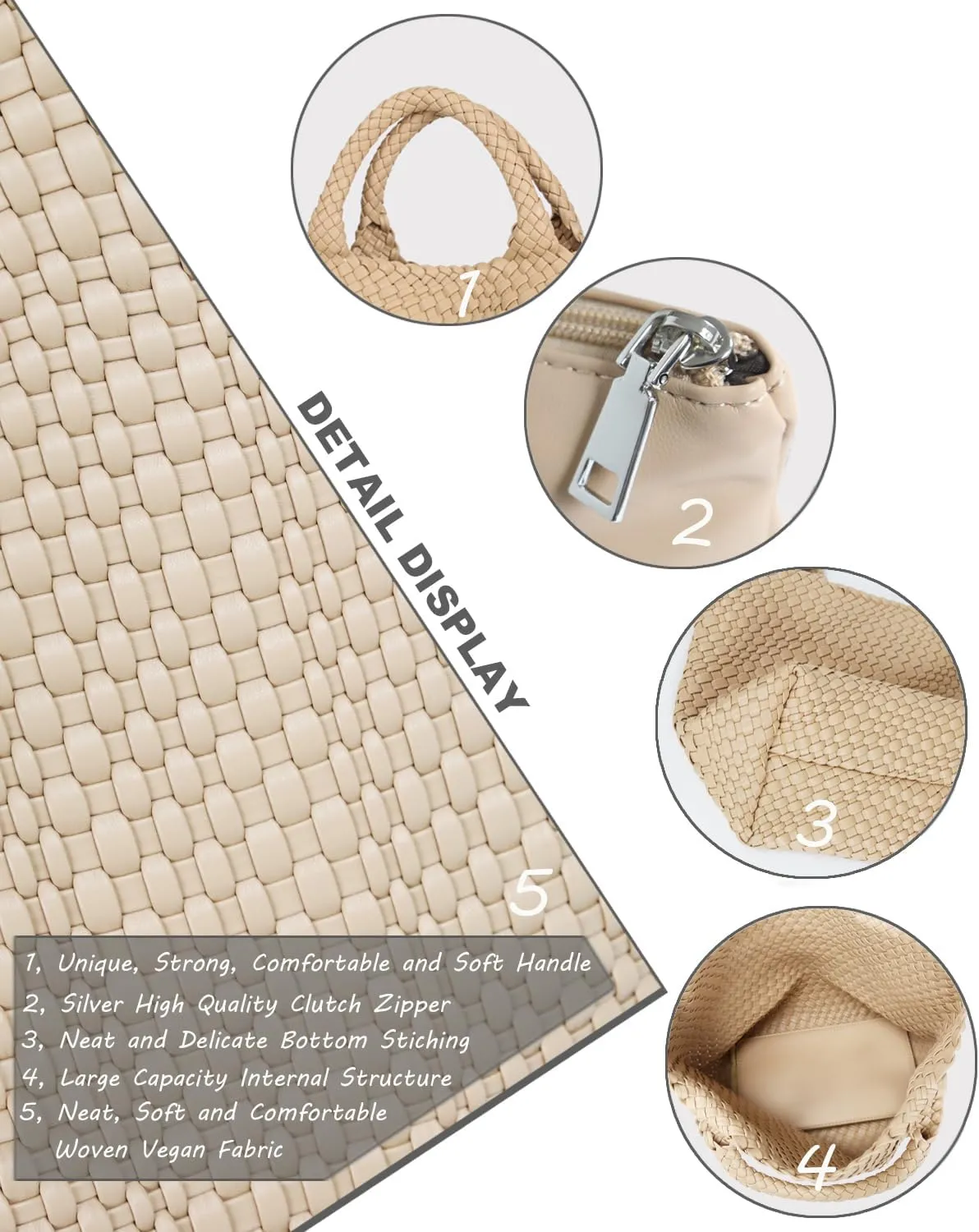 Woven Bag for Women, Soft Vegan Leather Tote Bag Large Summer Beach Travel Handbag Shoulder Bags with Purse