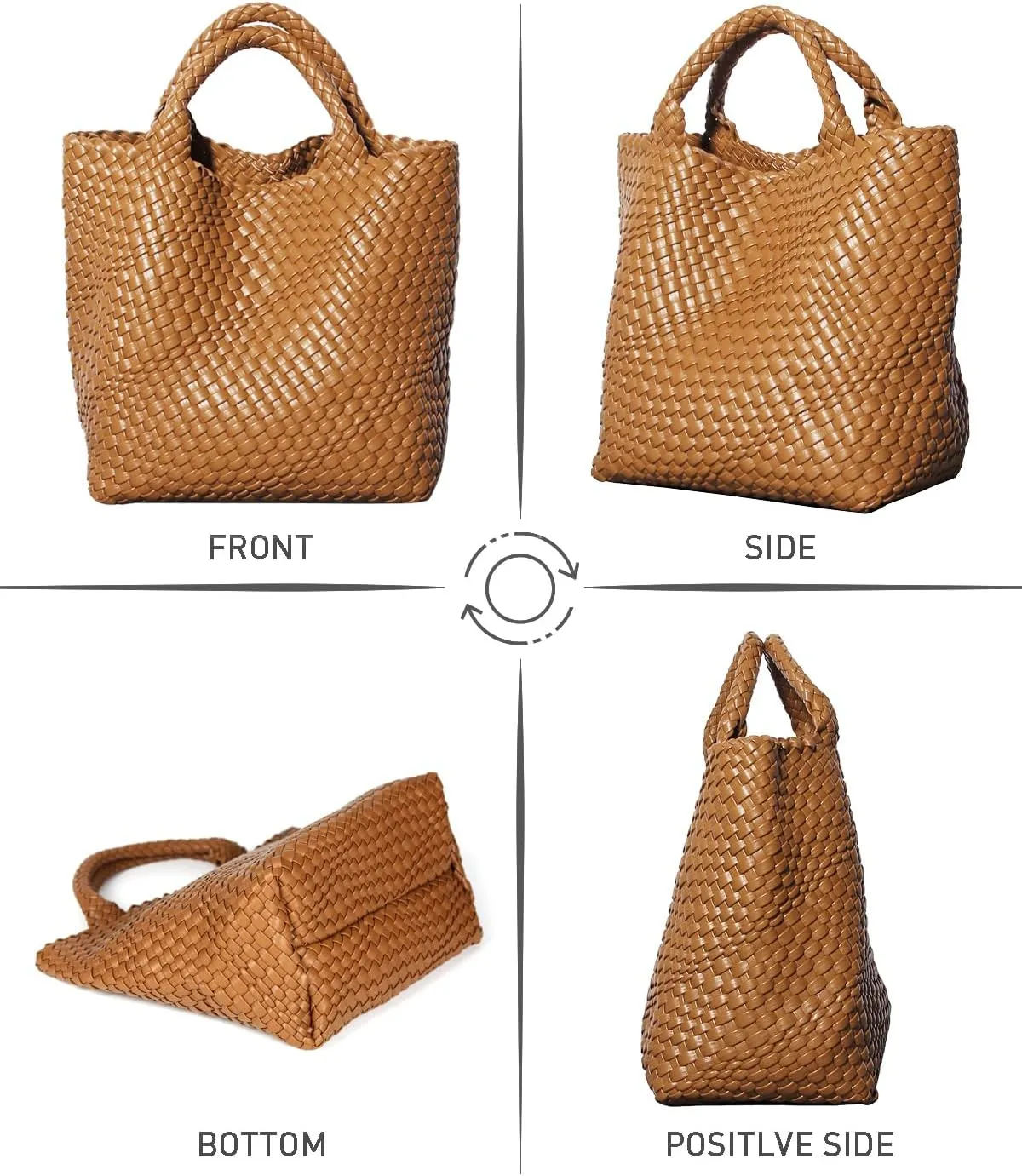 Woven Bag for Women, Soft Vegan Leather Tote Bag Large Summer Beach Travel Handbag Shoulder Bags with Purse