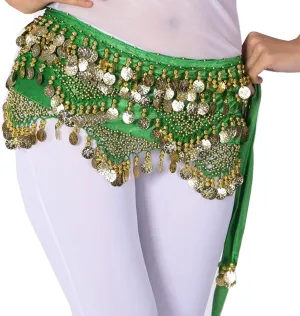Wuchieal Women's Sweet Bellydance Hip Scarf with Gold Coins Skirts Wrap Noisy
