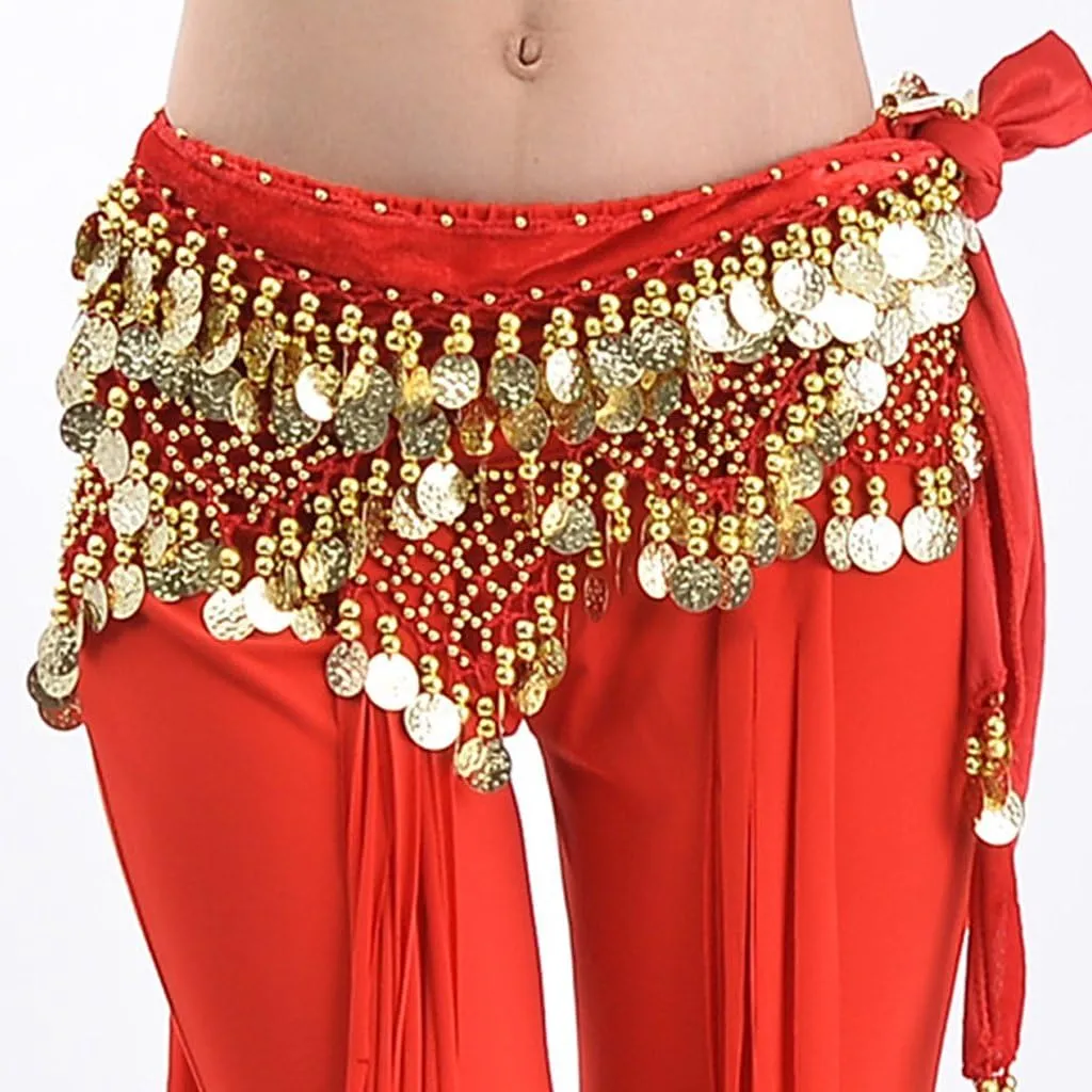 Wuchieal Women's Sweet Bellydance Hip Scarf with Gold Coins Skirts Wrap Noisy