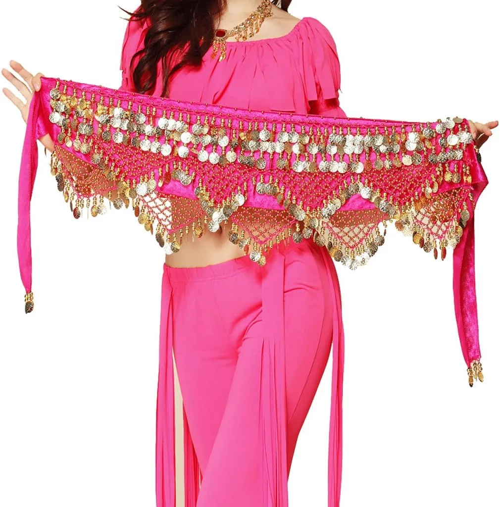 Wuchieal Women's Sweet Bellydance Hip Scarf with Gold Coins Skirts Wrap Noisy