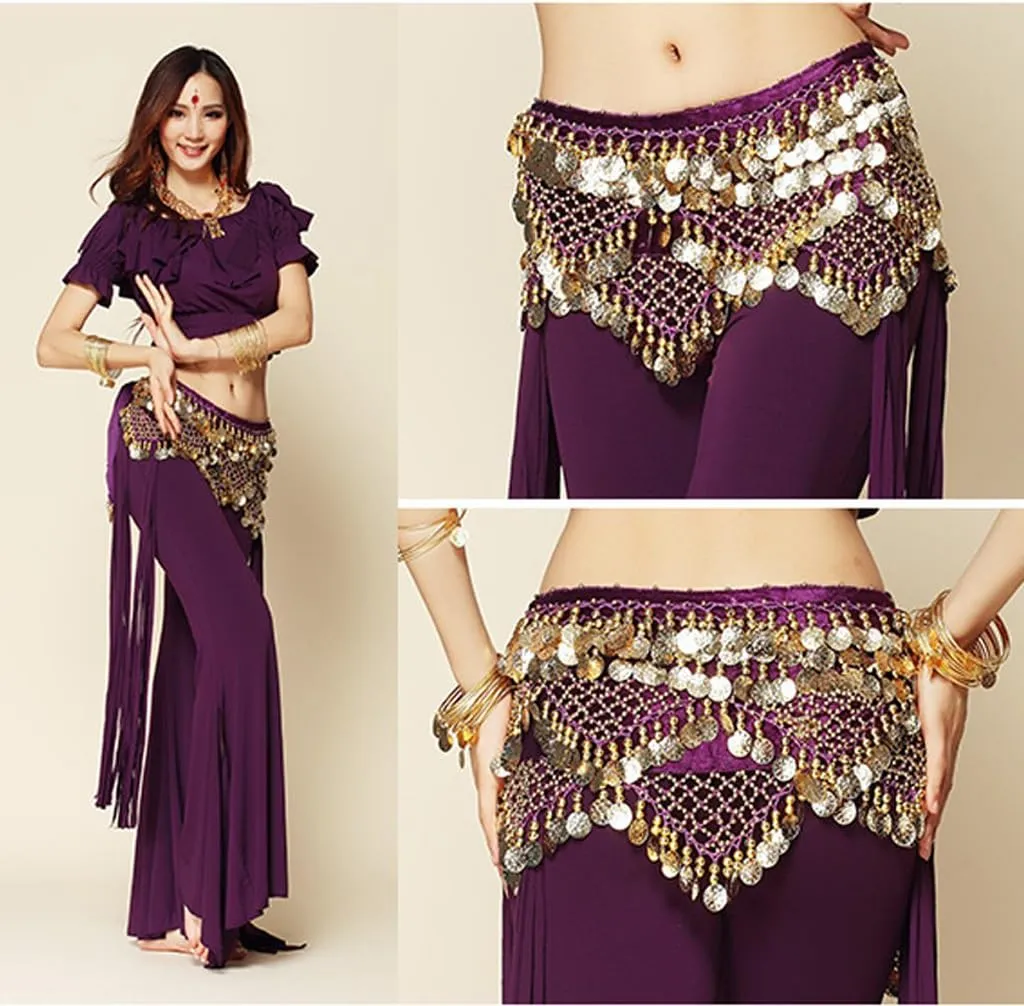 Wuchieal Women's Sweet Bellydance Hip Scarf with Gold Coins Skirts Wrap Noisy