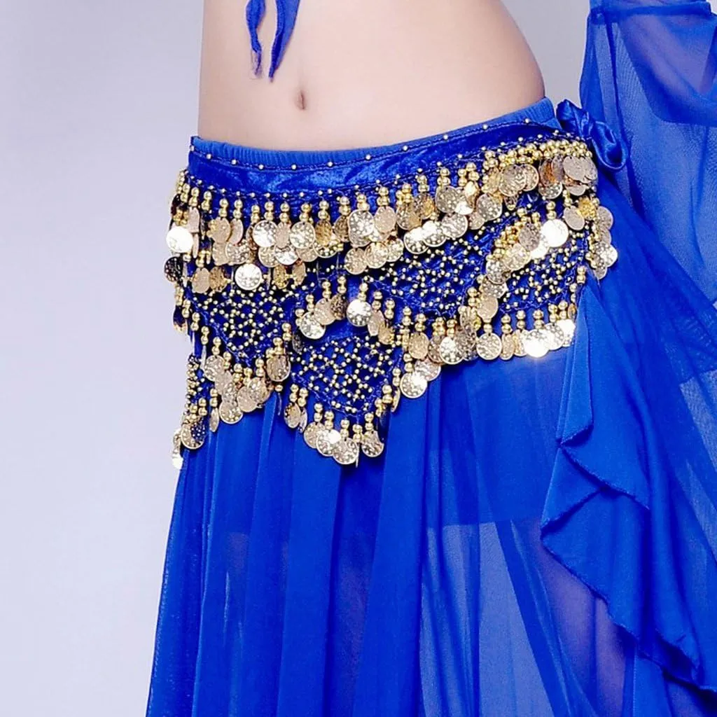 Wuchieal Women's Sweet Bellydance Hip Scarf with Gold Coins Skirts Wrap Noisy