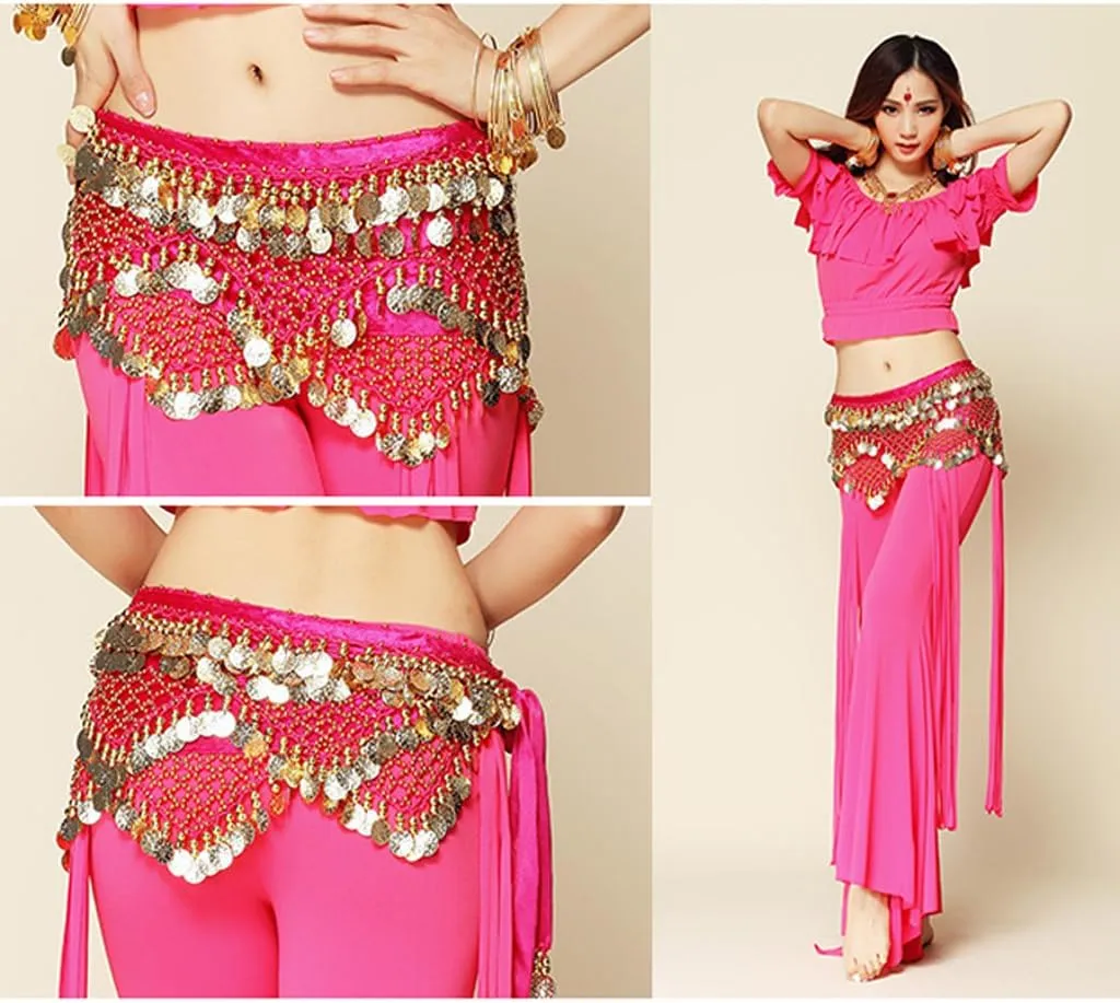 Wuchieal Women's Sweet Bellydance Hip Scarf with Gold Coins Skirts Wrap Noisy