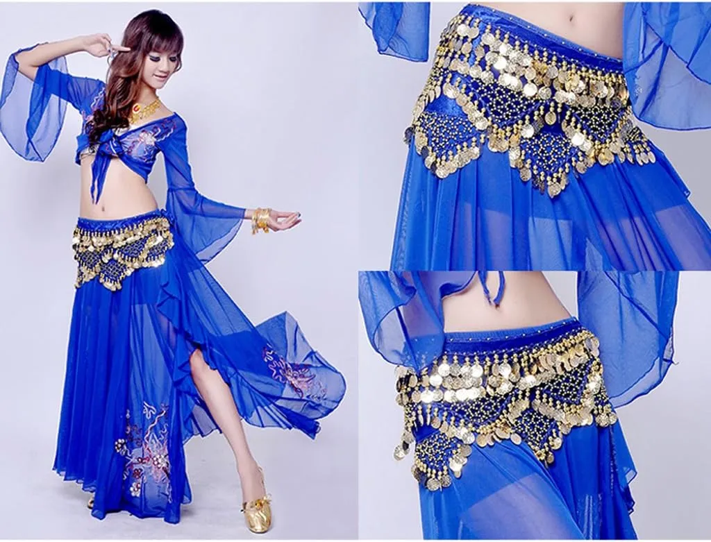 Wuchieal Women's Sweet Bellydance Hip Scarf with Gold Coins Skirts Wrap Noisy