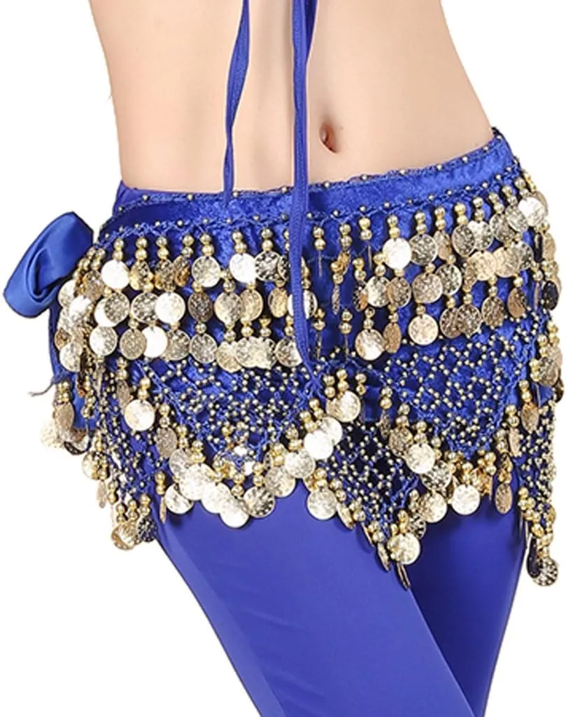 Wuchieal Women's Sweet Bellydance Hip Scarf with Gold Coins Skirts Wrap Noisy