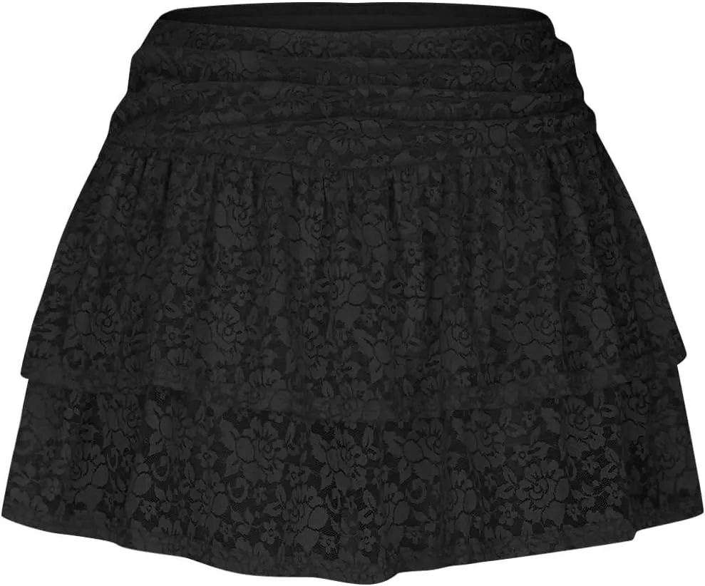 Y2k Lace Mini Skirt for Women Gothic Layering Half Slip Skirt Ruffled Flowy A-Line Skirt Vintage Short Underskirt