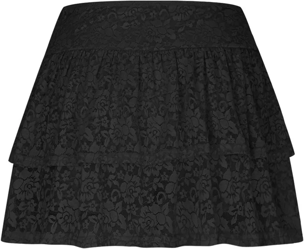 Y2k Lace Mini Skirt for Women Gothic Layering Half Slip Skirt Ruffled Flowy A-Line Skirt Vintage Short Underskirt
