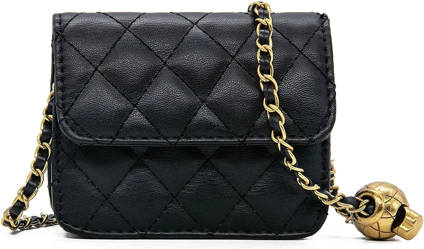 YAMEIZE Fashionable Mini Chain Belt Bag - PU Leather Small Crossbody Bag Chain Belt Purse for Women Trendy Waist Bag