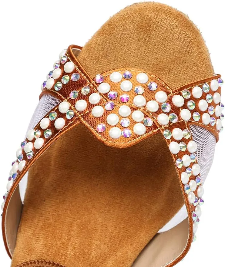YKXLM Women's Latin Dance Shoes with Rhinestone Peep Toe Lace Up Ballroom Salsa Tango Practice Performance Dance Shoes,Model YCL452