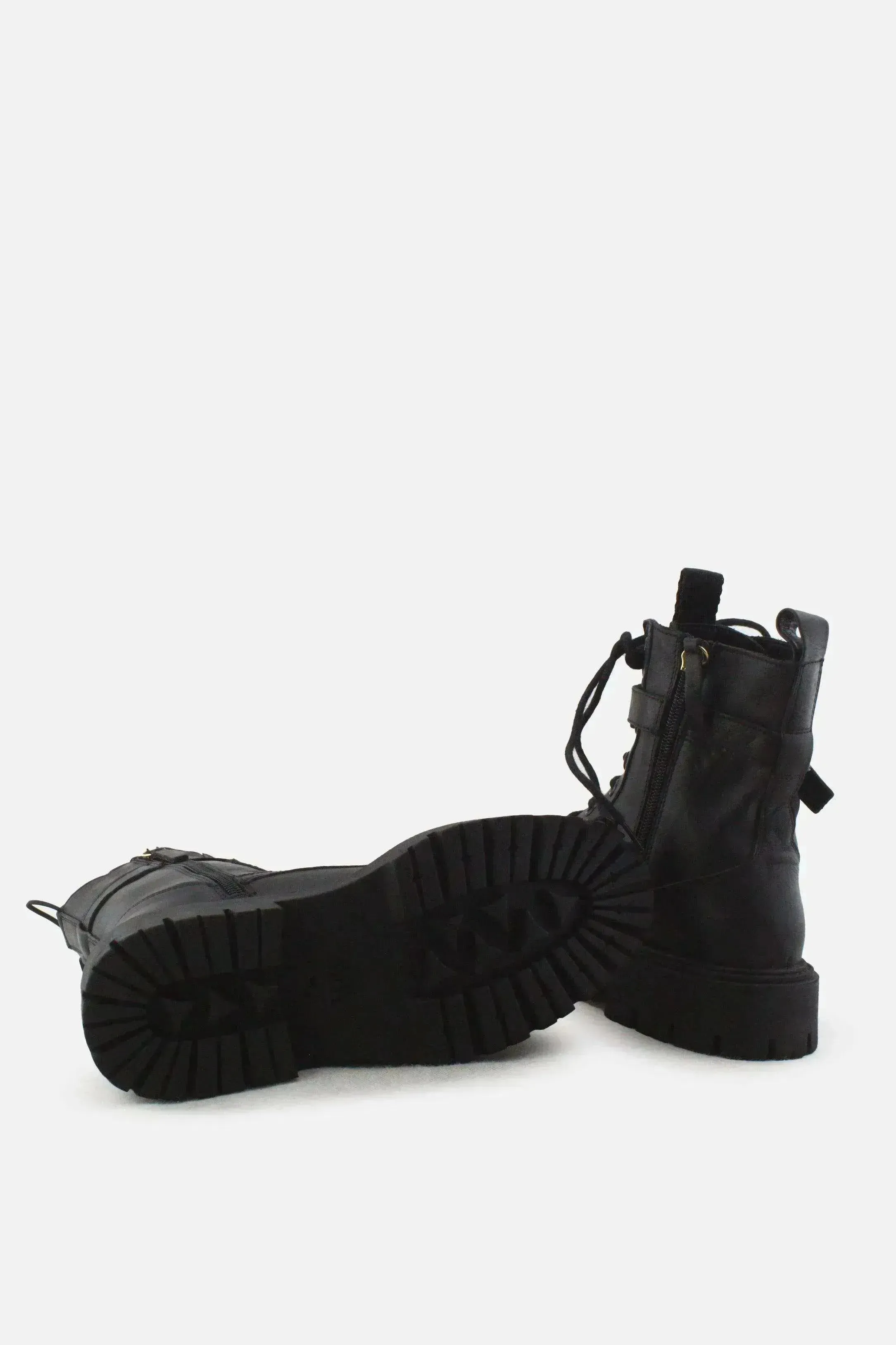 Zara Zipper Buckle Straps Combat Ankle Boots |100% Authentic Leather
