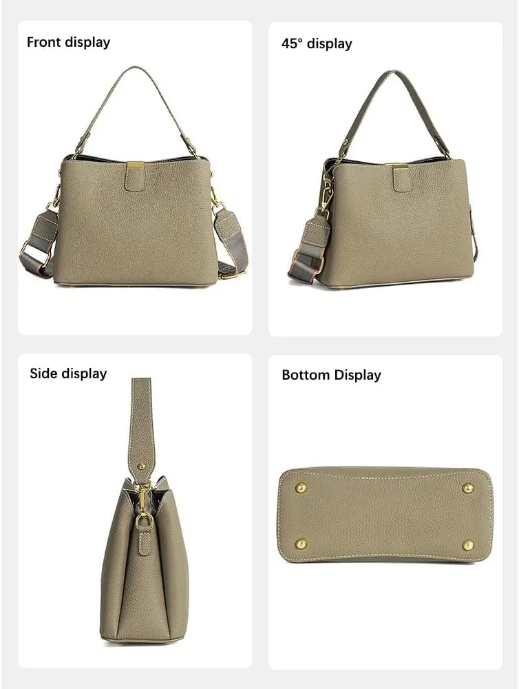 zency Women's GenuineLeather Large Capacity Bucket Handbag, Crossbody Purse with Adjustable Strap