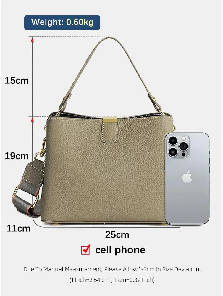 zency Women's GenuineLeather Large Capacity Bucket Handbag, Crossbody Purse with Adjustable Strap